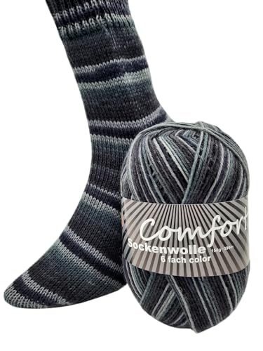 6-fädige Sockenwolle Strumpfwolle Color- Jeansfarben - 150gr Knaul- 375m-Lauflänge - dicke Wolle für besonders warme Socken - dezente Muster direkt aus dem Knaul (1) von Comfort Wolle