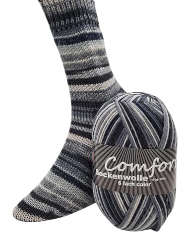 6-fädige Sockenwolle Strumpfwolle Color- Jeansfarben - 150gr Knaul- 375m-Lauflänge - dicke Wolle für besonders warme Socken - dezente Muster direkt aus dem Knaul (2) von Comfort Wolle