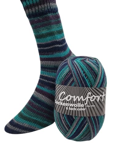 6-fädige Sockenwolle Strumpfwolle Color- Jeansfarben - 150gr Knaul- 375m-Lauflänge - dicke Wolle für besonders warme Socken - dezente Muster direkt aus dem Knaul (3) von Comfort Wolle