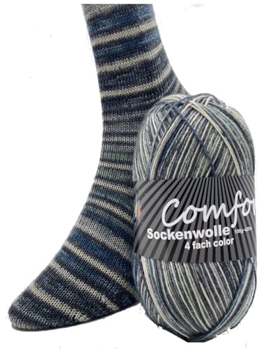 Comfort Wolle Sockenwolle 100gr Knaul 4-Fach 420m Premium Strumpfgarn Made in Italy mit großer bunter Farbauswahl (55-05) von Comfort Wolle
