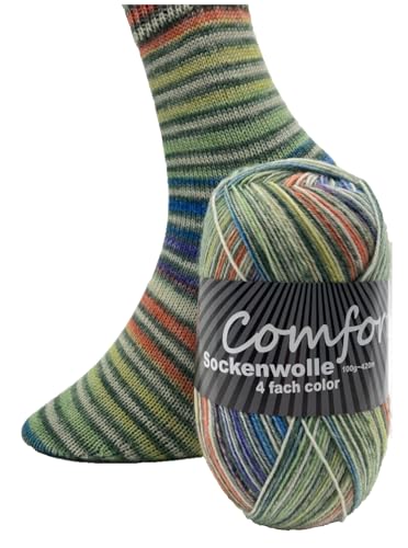 Comfort Wolle Sockenwolle 100gr Knaul 4-Fach 420m Premium Strumpfgarn Made in Italy mit großer bunter Farbauswahl (55-06) von Comfort Wolle