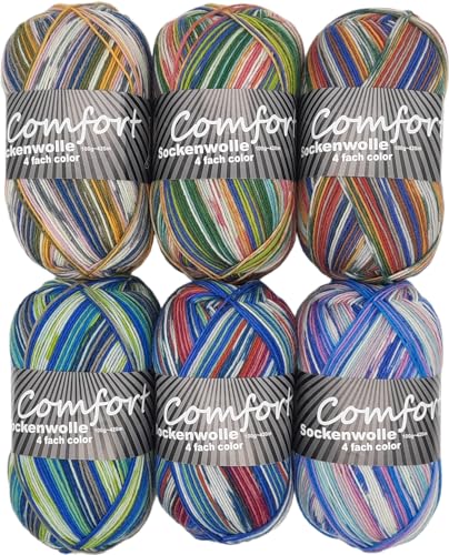 Comfort Wolle Sockenwolle Strumpfwolle Comfort Color 4-fädig Farbset 6 x 100 g 420 m Länge 100 g mehrfarbig Farbverlaufsset 08 von Comfort Wolle