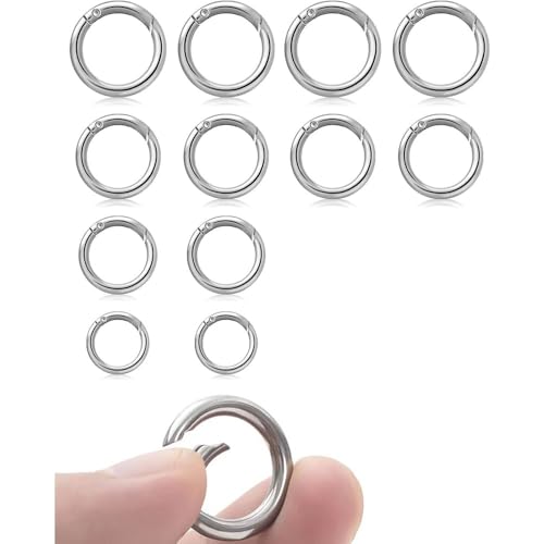 12 Stück Schlüsselanhänger Ringe Edelstahl, Ringkarabiner, Runde Karabinerhaken, Frühling O-Ring, O-Ring Karabiner Silber(Innendurchmesser 15/18/20/25/27/30mm) von Comforty