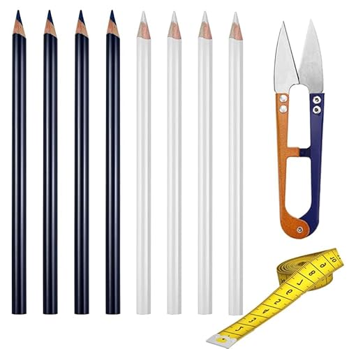 8 Stück Schneiderkreide, Schneiderkreidestift, Nähkreide Stoffkreide, Nähen Bleistift, Stoff Marker Stift,Nähschere,Nählineal für Schneiderei Nähen Notizen Basteln-2 Farben von Comforty