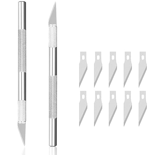 Comforty Skalpell 2 Stück Skalpell Basteln Set,10x Ersatzklingen - Bastelmesser Extra Scharf,für Bastelmesser Cuttermesser Hobbymesser Schnitzmesser von Comforty
