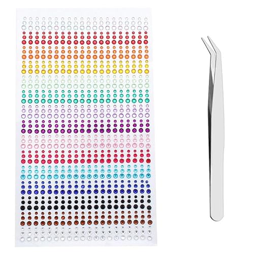 Selbstklebende Glitzer-Edelsteine ​​in 15 Farben, kosmetische Glitzer-Edelsteine, Gesichts-Edelsteine, Gesichts-Edelsteine, aufklebbare, selbstklebende Edelsteine, 3 mm, 4 mm, 5 mm (900 Stück), mit Pi von Comforty