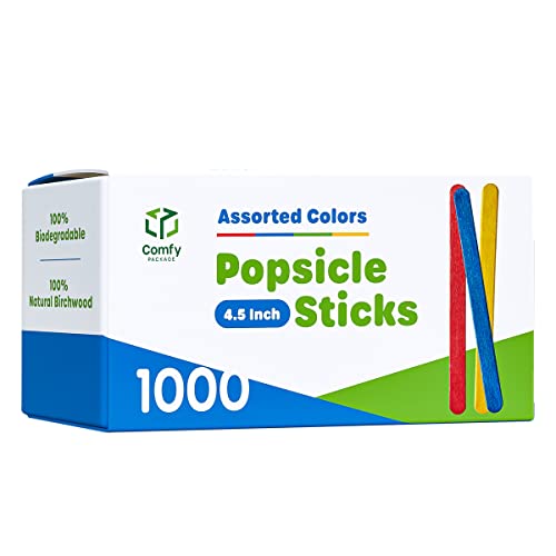 Comfy Package [1000 Stück - 11,4 cm - 4,5 Zoll] farbige Stieleisstäbchen zum Basteln, Mehrzweck-Holzstäbchen für Eis, Eis und mehr von Comfy Package