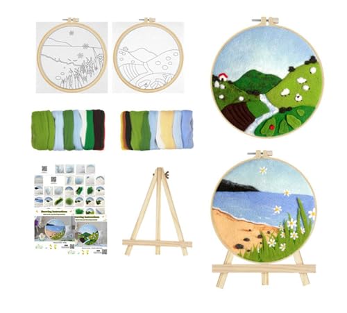 Comfysail Nadelfilz-Set, Filz-Malset für Anfänger, Bastelset mit Bilderrahmen, Filzstoff, Wolle, Nadel, Schaumstoff-Pad und Anleitung für Heimdekoration (Berg- und Strand), 2 Stück von Comfysail