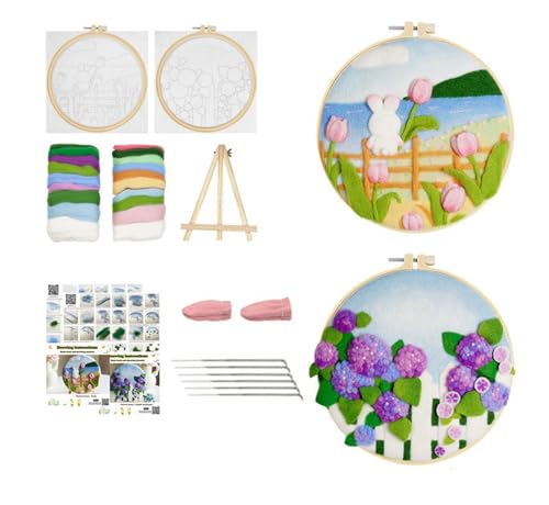 Comfysail Nadelfilz-Set, Filz-Malset für Anfänger, Bastelset mit Bilderrahmen, Filzstoff, Wolle, Nadel, Schaumstoff-Pad und Anleitung für Heimdekoration (Tulpen und Lavendel) von Comfysail