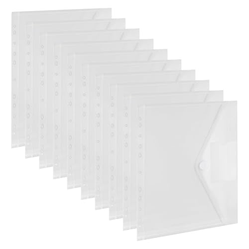 A4 Kunststoffhüllen, Kunststoffhüllen A4, 10 Stück, A4, transparente Dokumentenmappen, A4-Dokumententaschen, erweiterbare A4-Kunststoffordner mit Druckknopf, 11-Loch-Ringbuch, gelochte Kunststoffmappe von Comioke