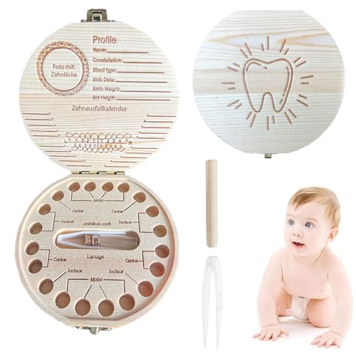 Comioke Zahnbox Aus Holz, Zahnbox für Milchzähne, Aufbewahrungsbox für Baby-Zähne, Milchzahndose für Mädchen & Jungen, Zahndose Milchzähne, Zahnfee Geschenke Mädchen von Comioke