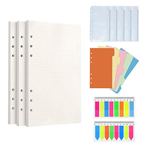 Comioke Ringbuch A6 Nachfüllbar Notizpapier Set, Papier Gepunktete Nachfüllpapiere Set, A6 Papier, Trennblätter, Ringbuch Nachfüllpapier, Haftnotizen, Umschlägbeutel, 6loch Binder von Comioke