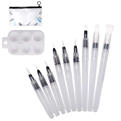 Comioke Wassertankpinsel 9er Set, Wasserpinsel Stifte Aquarell, Wasserstift, Aquarellstifte, Wasserpinsel, Aquarellwassertankstifte, Wasserstifte Mit Tray Mischpalette & Tasche von Comioke