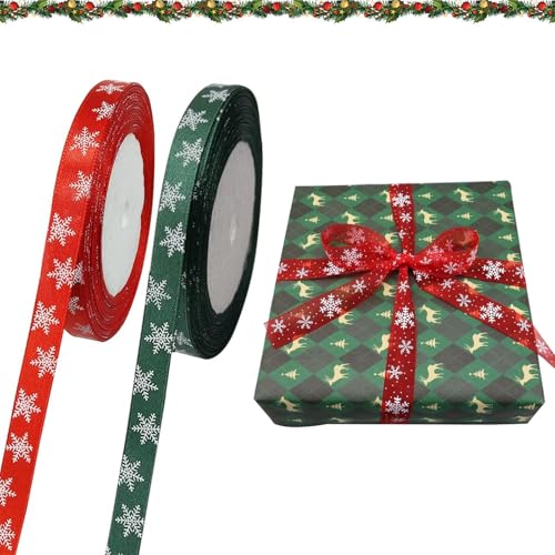Weihnachten Geschenkband,Weihnachten Schleifenband,2 Rollen Weihnachten Bänder,Dekoband Weihnachten,Weihnachtsbänder Grün Rot,Schleifenband Weihnachten,Satinband Stoff Band Für Geschenkverpackung von Comioke