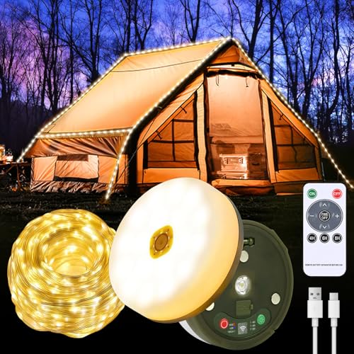 Camping Lichterkette Aufrollbar, 10M Camping Lichterkette LED Mit 7 Beleuchtungsmodi, 1800mAh Lichterkette Vielseitige, USB Aufladung, IP44 Wasserdichte, für Draußen, Terrasse, Garten(Warmes Licht) von Comius Sharp