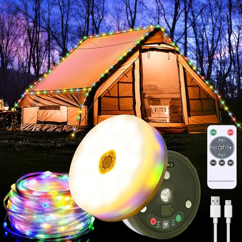 Camping Lichterkette Aufrollbar, 10M Tragbare Wiederaufladbare LED Lichterkette Outdoor mit Fernbedienung, für Zelt Camping Hof Dekoration(Farbiges Licht) von Comius Sharp