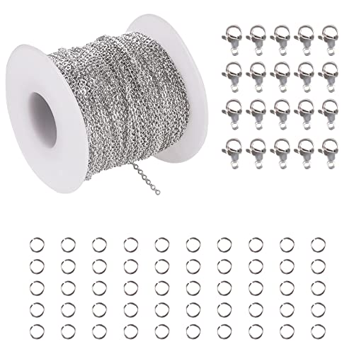 Comius Sharp 33 Fuß 2mm Edelstahl-Kabel-Gliederkette, Halsketten mit 20Pcs Lobster Clasps, und 40 St. Sprengringen Anhänger-Halskette-Schmuck DIY Making Kits Set von Comius Sharp