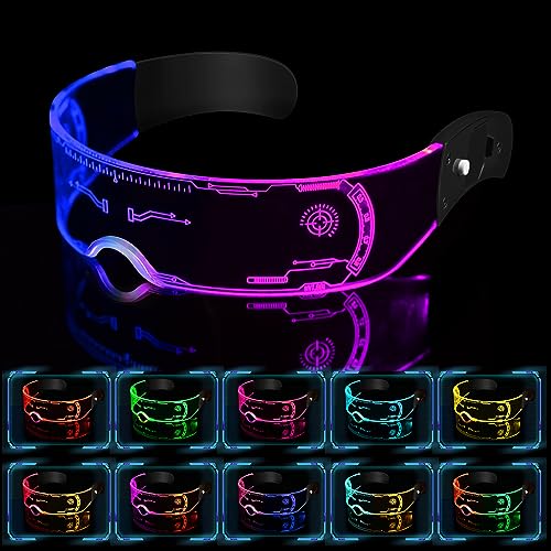 Comius Sharp Led Brille, Party Leuchtbrille Leuchtende Visor Glasses, Futuristische Visierbrille, Neon PartyBrille, Cyberpunk LED Brille für Konzert, Bar, DJ, Nachtleben, Versammlungen, Verkleidung von Comius Sharp