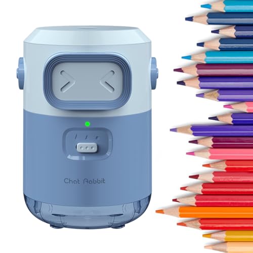 Comius Sharp Vollautomatischer Elektrischer Bleistiftspitzer, Wiederaufladbarer Auto-Stop Spitzer für 6.5-8mm Bleistifte & Buntstifte, Tragbar und Sicher für Kinder, Haus, Büro, Schule (Blau) von Comius Sharp
