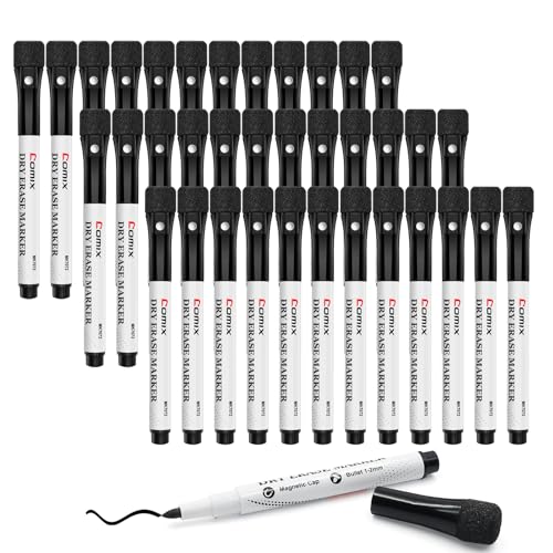 Comix Magnetische Whiteboard Marker, trocken abwischbare Whiteboard Stifte mit feiner Spitze, Schwarze Dry Erase Marker mit Radierkappe, geruchsarmer schwarzer Marker für Kinder und Lehrer Comix Magnetische Whiteboard Marker, trocken abwischbare Whiteboard Stifte mit feiner Spitze, Schwarze Dry Erase Marker mit Radierkappe, geruchsarmer schwarzer Marker für Kinder und Lehrer von Comix