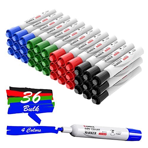 Comix Whiteboard Marker, 36er Set, Geruchsarm, Whiteboard Stifte abwischbar mit Keilspitze, 4 Farben (Schwarz, Blau, Rot, Grün), Perfekt für Lehrer, Büro und Schule von Comix