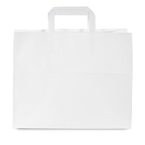 Commerline Papiertüten 250 Stück, Weiß, 32+17x27 cm | Kraftpapier Tüten Klein Mit Henkel | Tragetasche Groß Papiertragetaschen Papiertüte Papiertaschen von Commerline