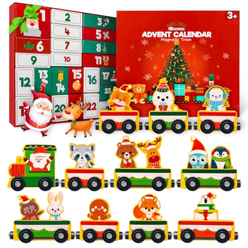 Adventskalender 2025 für Kinder, Commodum 24 Tage Weihnachten Adventskalender Countdown, Holz Eisenbahn Kinder, Magnetisch Weihnachten Zug Spielzeug, Weihnacht Geschenke für Jungen Mädchen Adventskalender 2025 für Kinder, Commodum 24 Tage Weihnachten Adventskalender Countdown, Holz Eisenbahn Kinder, Magnetisch Weihnachten Zug Spielzeug, Weihnacht Geschenke für Jungen Mädchen von Commodum