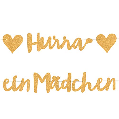 Compagno HURRA EIN MÄDCHEN goldene Girlande zur Geburt Baby Shower Grautlation Girl Banner Glitzer Nachwuchs Deko Girl von Compagno