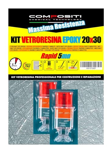 Fiberglas-Set mit schnellem Epoxidharz 5 Minuten – komplett mit Glasfaser und Epoxidharz – fertig in 5 Minuten – maximale chemische und mechanische Beständigkeit von Compositi