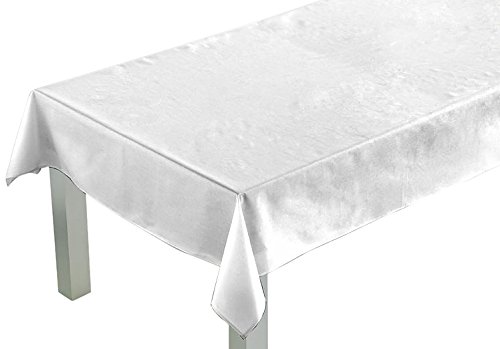 Comptoir du Linge Rechteckige Tischdecke 150 x 200 cm, Stoff: 60% Polyester, 40% Baumwolle. Fleckenschutzbehandlung Teflon, weiß, 200 x 150 x 0,5 cm von Comptoir du Linge