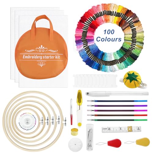 Comzantor 205 Pcs Sticken Set Erwachsene, Stickset, Embroidery Kit, Kreuzstich Punch Needle, Stickerei Cross Stitch Kit, Stickrahmen Stickübungsset, für Sticken Lernen und Anfänger von Comzantor