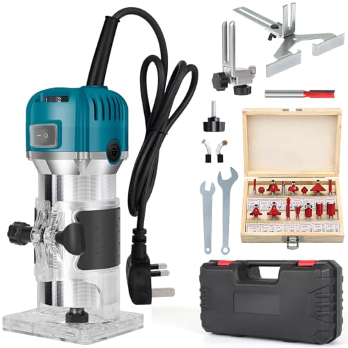 Electric Hand Holz Oberfräse Kantenfräse 220V 800W + 15 Stück 1/4 Fräsen Cuter Mit Spannzange 6.35MM, 6 Geschwindigkeiten, inkl. Zubehör Electric Hand Holz Oberfräse Kantenfräse 220V 800W + 15 Stück 1/4 Fräsen Cuter Mit Spannzange 6.35MM, 6 Geschwindigkeiten, inkl. Zubehör von ConBlom