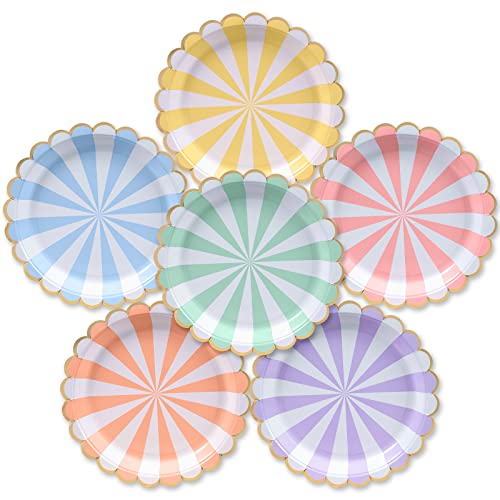 Confettiville Party-Pappteller, Partygeschirr, 50 Stück, gewellter Rand, gestreift, 6 Farben, 22,9 cm von Confettiville