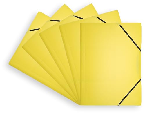 Conipa® 5 x Gummizugmappe Gelb DIN A4 aus PP-Kunststoff (Plastik) - Mappe & Hefter mit Gummizug Schule & Büro (langlebig) - Eckspanner-Mappen & Hausaufgaben-Mappen Kinder (PVC-frei) mit Innenklappen von Conipa