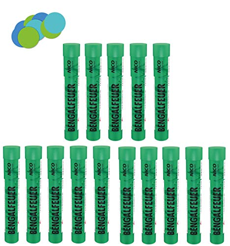 Conipa Bengalfeuer grün + Konfetti Bengalos Pyro Kat F1 Feuerwerk Rauchfackel für Geburtstage, Silvester, Festivals, Konzerte & Hochzeiten Bengalisches Feuer (15er Pack) von Conipa