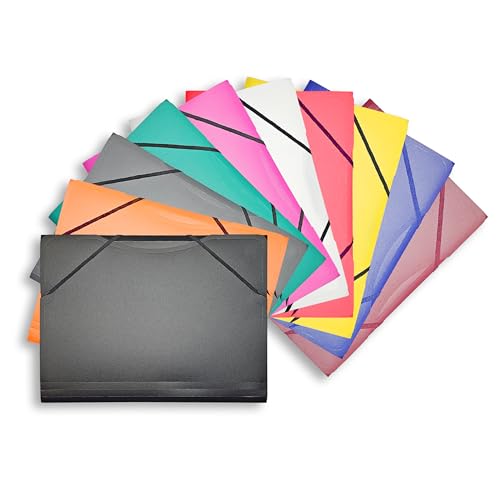 Conipa® 10 x Gummizugmappe (Set) DIN A4 aus PP-Kunststoff (Plastik) - Mappe & Hefter mit Gummizug Schule & Büro (langlebig) - Eckspanner-Mappen & Hausaufgaben-Mappen Kinder (PVC-frei) mit Innenklappen von Conipa