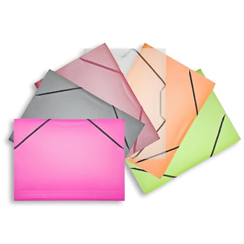 Conipa® 6 x Gummizugmappe (Set) DIN A4 aus PP-Kunststoff (Plastik) - Mappe & Hefter mit Gummizug Schule & Büro (langlebig) - Eckspanner-Mappen & Hausaufgaben-Mappen Kinder (PVC-frei) mit Innenklappen von Conipa
