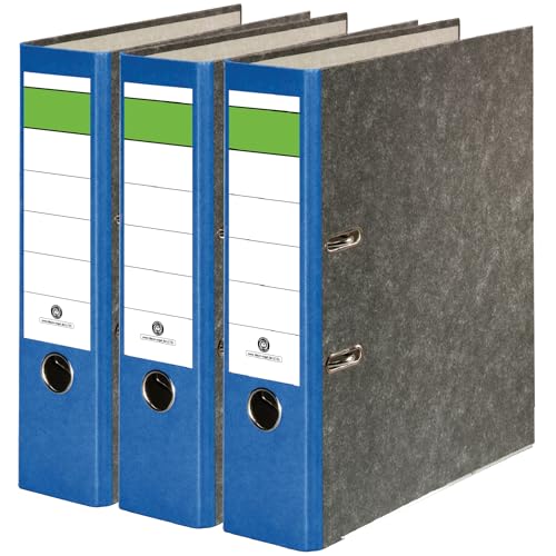 Conipa® 3 Stück DIN A4 Ordner Blau (8cm breit) 2-Ringe-Meachanik [MADE IN GERMANY] für 600 Blatt (grau marmoriert) - Aktenordner & Ordner-Hefter für Unterlagen - Dokumenten-Ordner Büro, Uni & Schule von Conipa