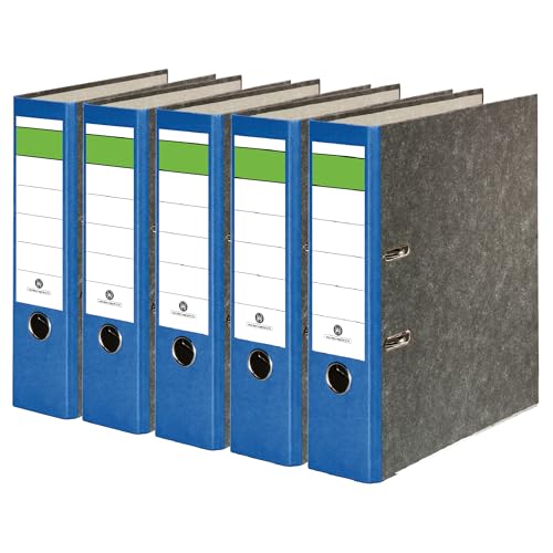 Conipa® 5 Stück DIN A4 Ordner Blau (8cm breit) 2-Ringe-Meachanik [MADE IN GERMANY] für 600 Blatt (grau marmoriert) - Aktenordner & Ordner-Hefter für Unterlagen - Dokumenten-Ordner Büro, Uni & Schule von Conipa
