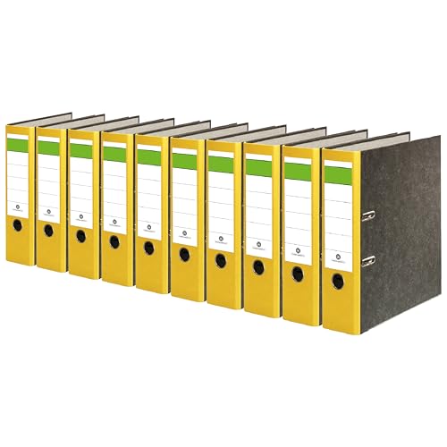 Conipa® 10 Stück DIN A4 Ordner Gelb (8cm breit) 2-Ringe-Meachanik [MADE IN GERMANY] für 600 Blatt (grau marmoriert) - Aktenordner & Ordner-Hefter für Unterlagen - Dokumenten-Ordner Büro, Uni & Schule von Conipa