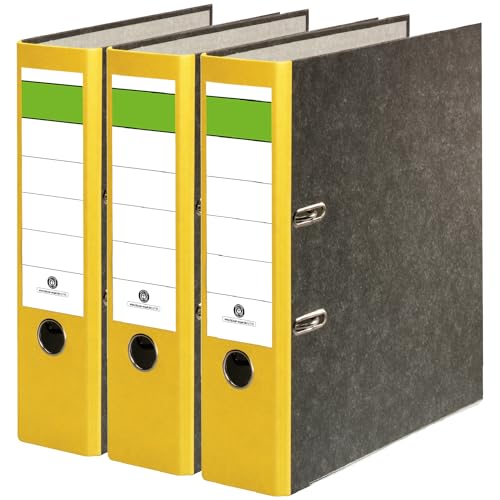 Conipa® 3 Stück DIN A4 Ordner Gelb (8cm breit) 2-Ringe-Meachanik [MADE IN GERMANY] für 600 Blatt (grau marmoriert) - Aktenordner & Ordner-Hefter für Unterlagen - Dokumenten-Ordner Büro, Uni & Schule von Conipa