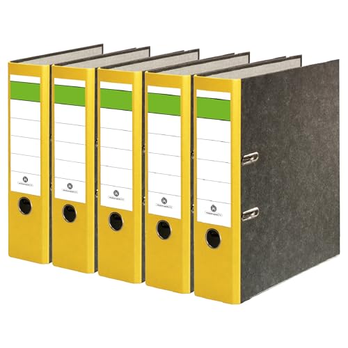 Conipa® 5 Stück DIN A4 Ordner Gelb (8cm breit) 2-Ringe-Meachanik [MADE IN GERMANY] für 600 Blatt (grau marmoriert) - Aktenordner & Ordner-Hefter für Unterlagen - Dokumenten-Ordner Büro, Uni & Schule von Conipa