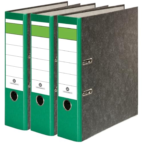 Conipa® 3 Stück DIN A4 Ordner Grün (8cm breit) 2-Ringe-Meachanik [MADE IN GERMANY] für 600 Blatt (grau marmoriert) - Aktenordner & Ordner-Hefter für Unterlagen - Dokumenten-Ordner Büro, Uni & Schule von Conipa