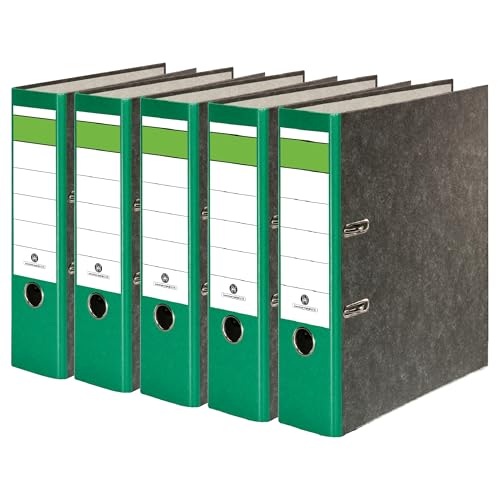 Conipa® 5 Stück DIN A4 Ordner Grün (8cm breit) 2-Ringe-Meachanik [MADE IN GERMANY] für 600 Blatt (grau marmoriert) - Aktenordner & Ordner-Hefter für Unterlagen - Dokumenten-Ordner Büro, Uni & Schule von Conipa