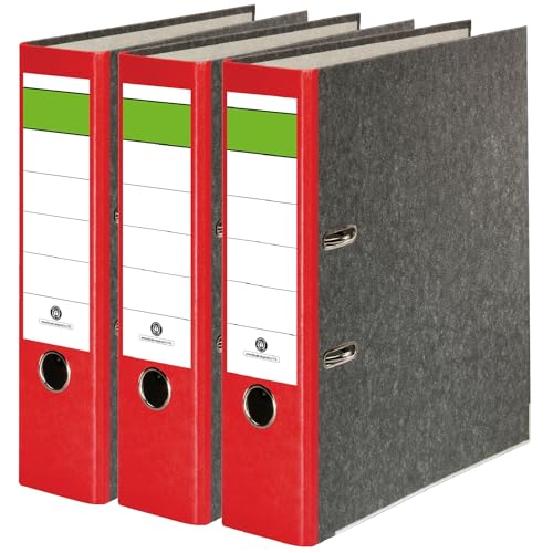 Conipa® 3 Stück DIN A4 Ordner Rot (8cm breit) 2-Ringe-Meachanik [MADE IN GERMANY] für 600 Blatt (grau marmoriert) - Aktenordner & Ordner-Hefter für Unterlagen - Dokumenten-Ordner Büro, Uni & Schule von Conipa