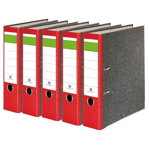 Conipa® 5 Stück DIN A4 Ordner Rot (8cm breit) 2-Ringe-Meachanik [MADE IN GERMANY] für 600 Blatt (grau marmoriert) - Aktenordner & Ordner-Hefter für Unterlagen - Dokumenten-Ordner Büro, Uni & Schule von Conipa