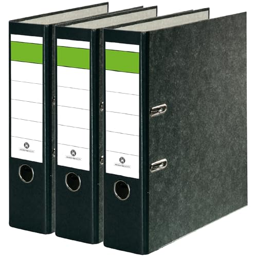 Conipa® 3 Stück DIN A4 Ordner Schwarz (8cm breit) 2-Ringe-Meachanik [MADE IN GERMANY] für 600 Blatt grau marmoriert - Aktenordner & Ordner-Hefter für Unterlagen - Dokumenten-Ordner Büro, Uni & Schule von Conipa