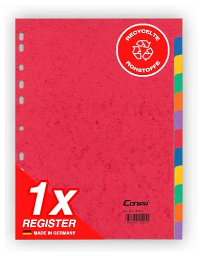 Conipa Register für DIN A4 Ordner, 12 farbige Taben, Trennblätter, Trennregister Einlage Bunt für Aktenordner, Stabil Gestaffelt (1) von Conipa