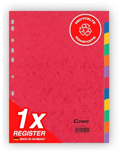 Conipa® - 1er Set 12 Farben Taben Register für Ordner DIN A4 (MADE IN GERMANY) - Ordner-Registerblätter & Trennblätter KARTON (Universallochung) - Trennregister & Trennstreifen Akten & Hefter (Rot) von Conipa