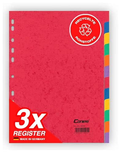 Conipa® - 3er Set 12 Farben Taben Register für Ordner DIN A4 (MADE IN GERMANY) - Ordner-Registerblätter & Trennblätter KARTON (Universallochung) - Trennregister & Trennstreifen Akten & Hefter (Rot) von Conipa